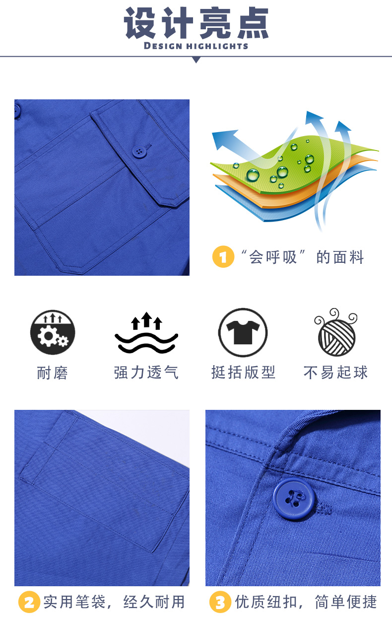 Full-craft cotton fine twill short-sleeved workwear suit B06-S2 short-sleeved suit