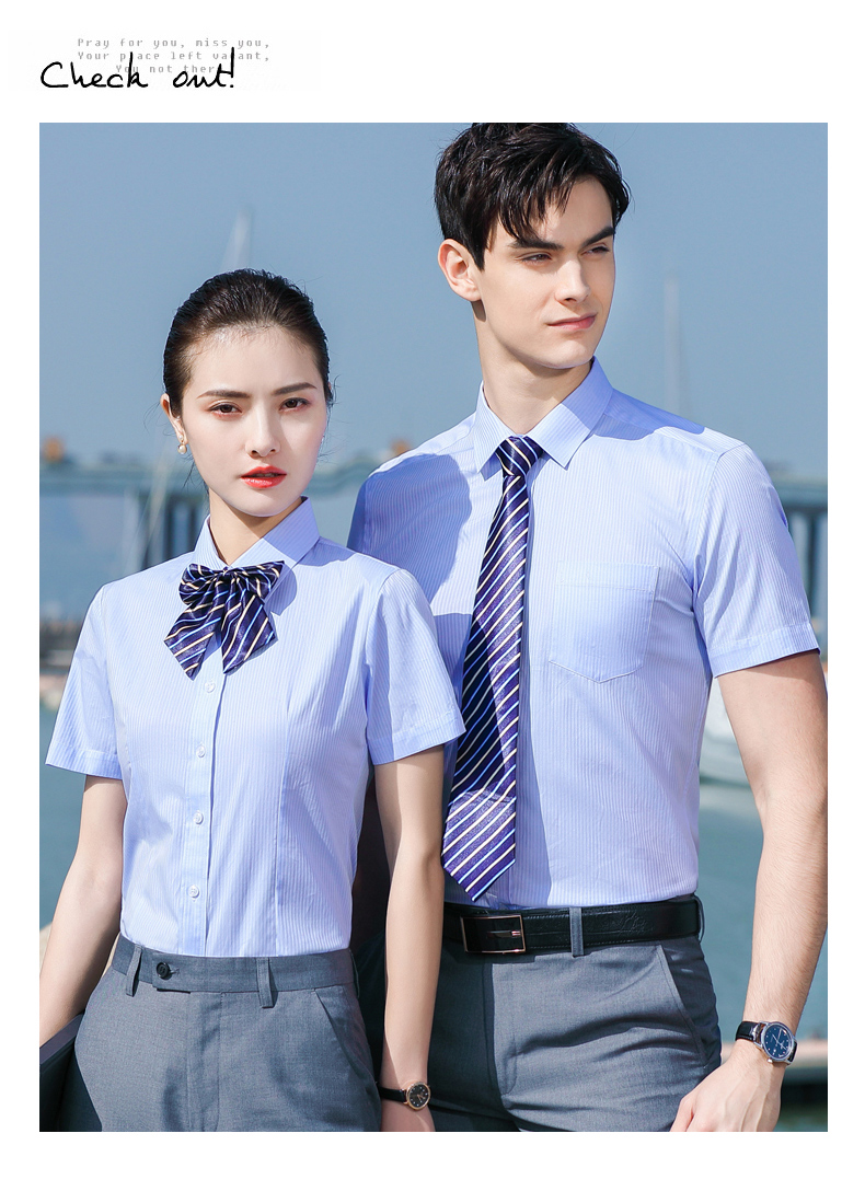 Bamboo fiber jacquard vertical striped short-sleeved shirt couple style 81-692 shirt short-sleeved