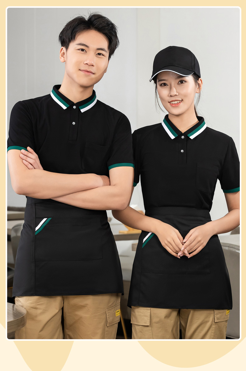 Two-color collar T-shirt tea restaurant Chinese restaurant waiter work clothes general style H01-2023-01 top + apron