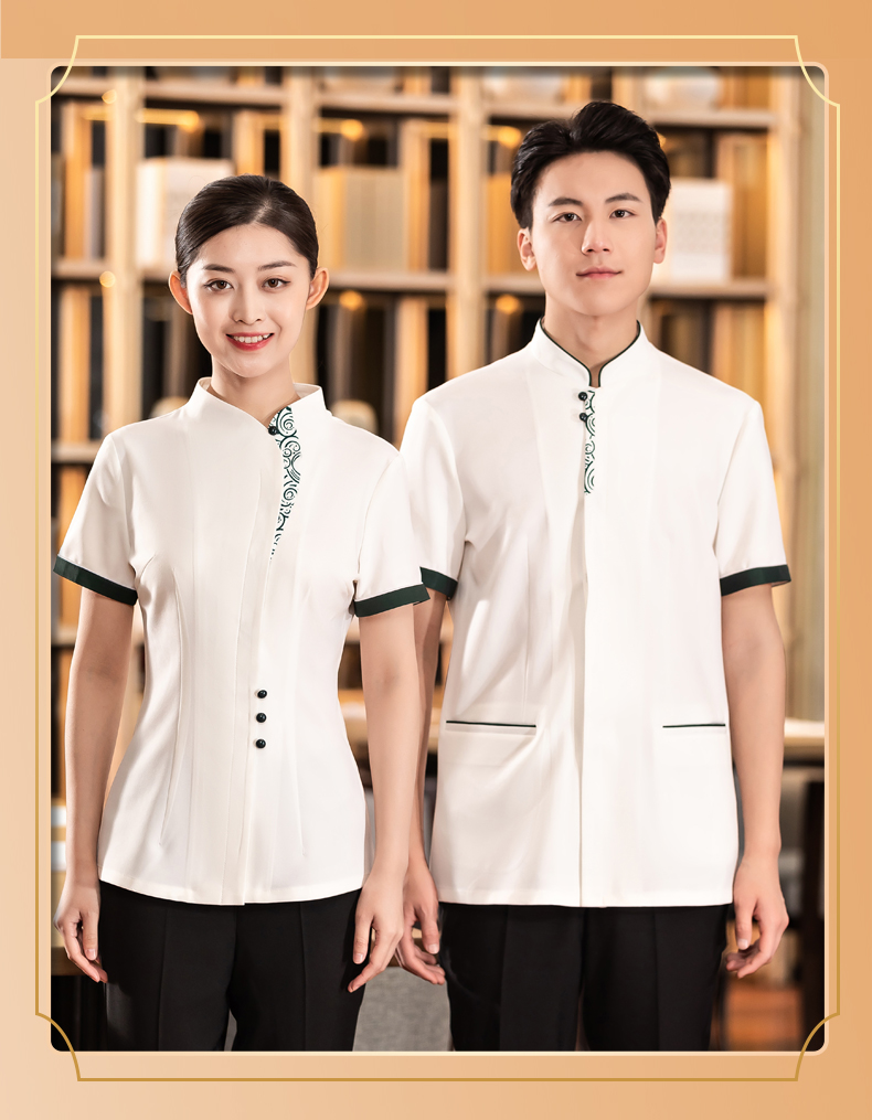 Chinese food wave flower tea restaurant Chinese restaurant waiter work clothes short-sleeved top + apron H01-2023-08 female