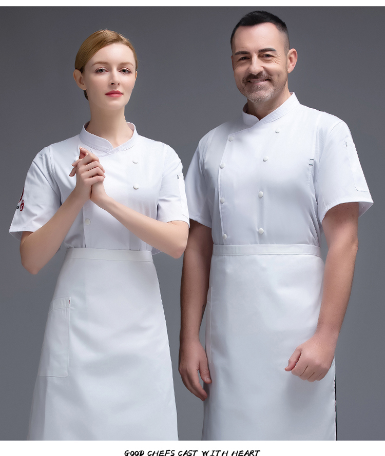 Thin cotton sleeves embroidered craftsmanship short-sleeved chef uniform top H02-20F012-014