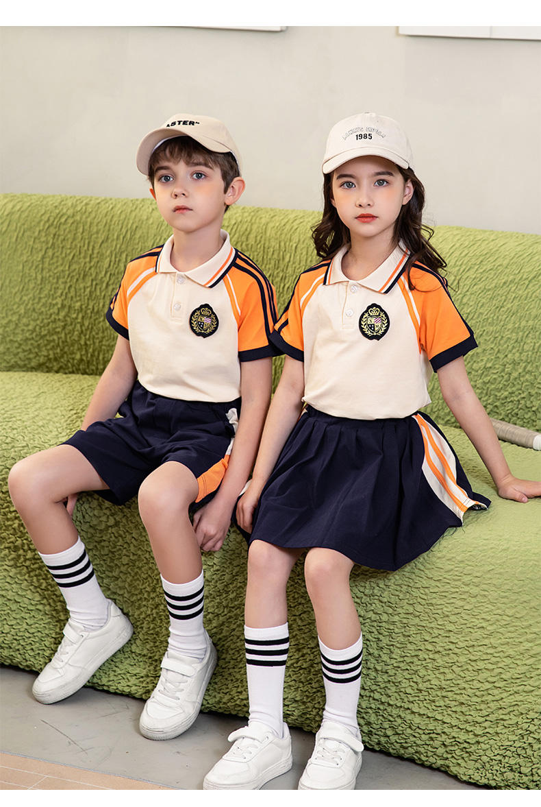 Summer college style primary and secondary school students sports short-sleeved school uniform suit two-piece suit 215-806 (including badge)