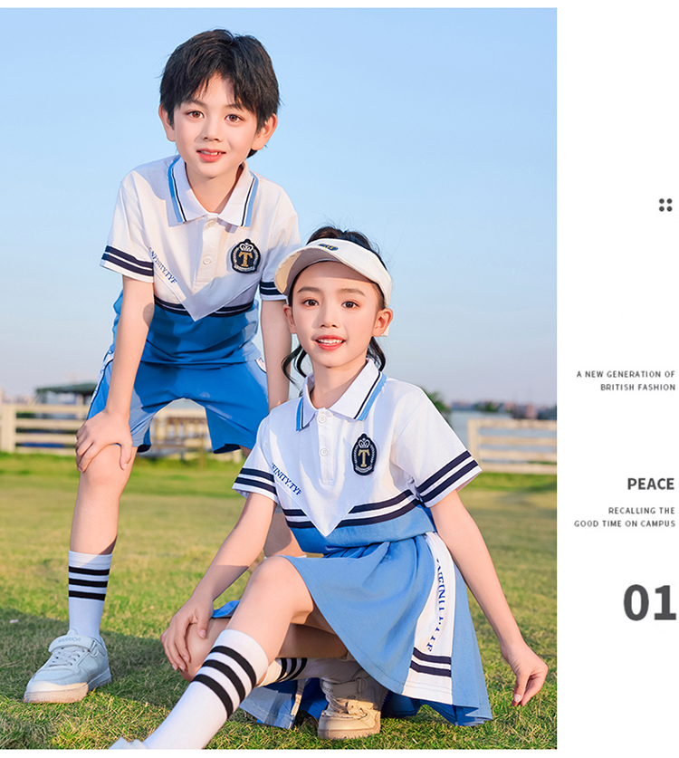 Comfortable and breathable blue and white sports school uniform suit 894-2127