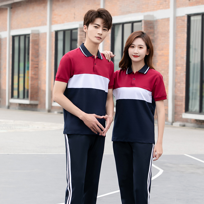 Short-sleeved lapel three-color school uniform suit KI2-5668 top