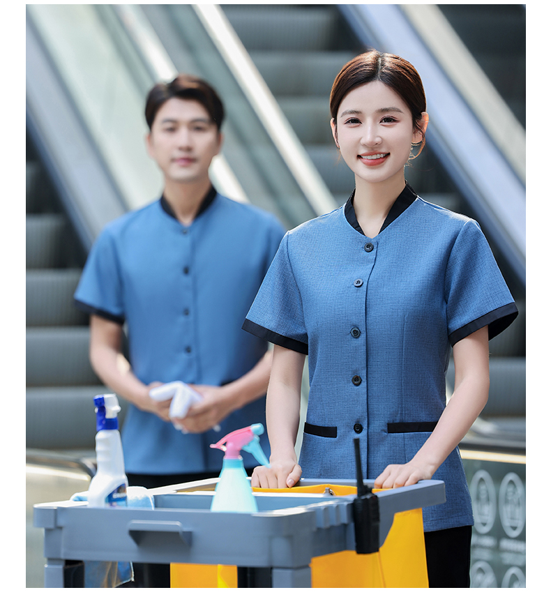 Five-button half-sleeve cleaning uniform H14-MYB24007