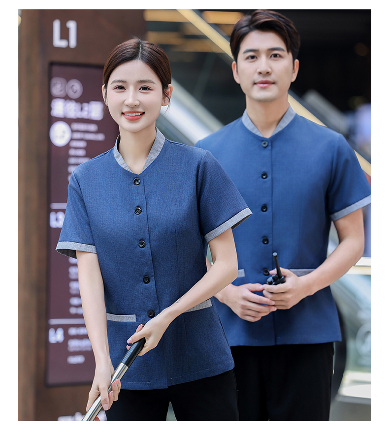 Five-button half-sleeve cleaning uniform H14-MYB24007