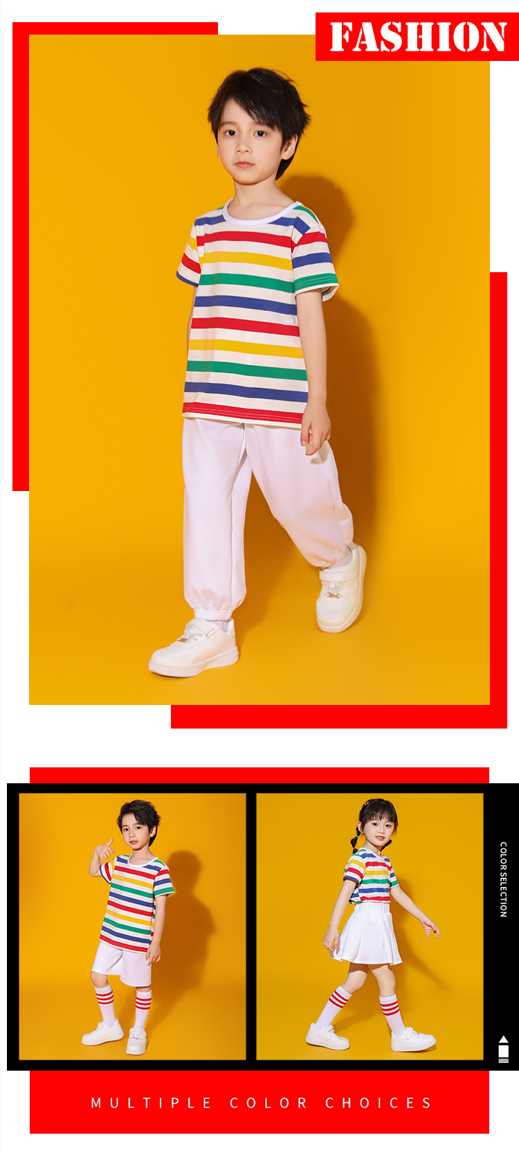 Outdoor sports elementary and middle school students striped short-sleeved round neck T-shirt suit D03-24254