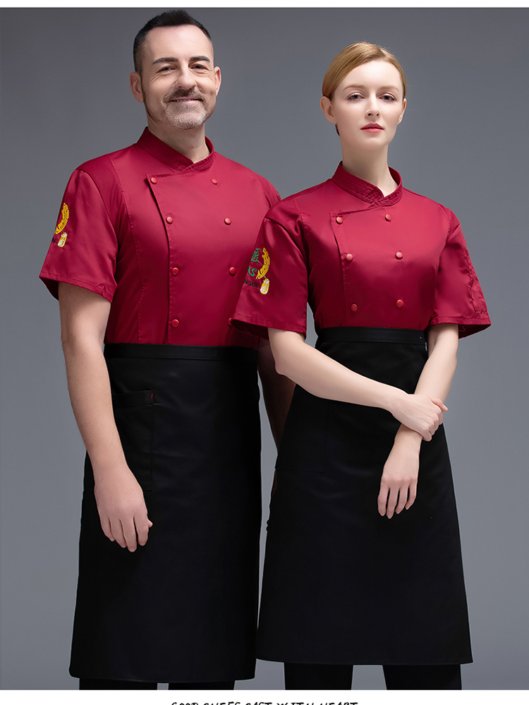 Thin cotton sleeves embroidered craftsmanship short-sleeved chef uniform top H02-20F012-014