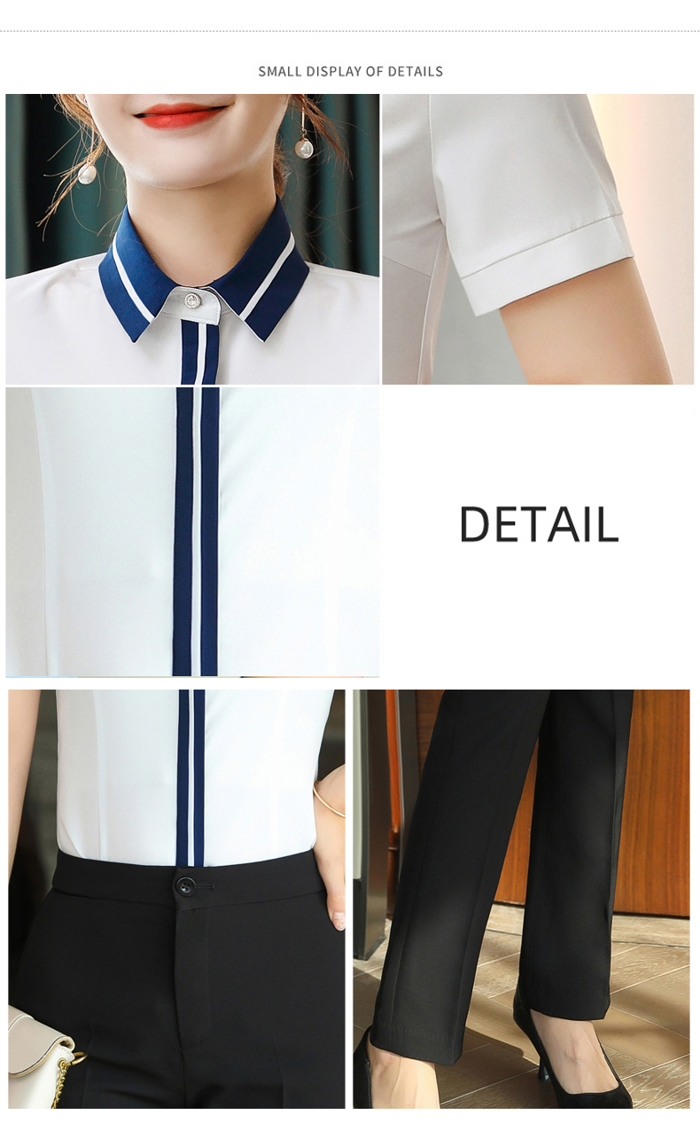 Intellectual and elegant contrast color stitching collar short-sleeved shirt 109-6217 short-sleeved shirt female