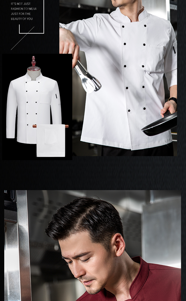 High-end elastic cotton auspicious cloud design long-sleeved chef uniform H20-C21-593