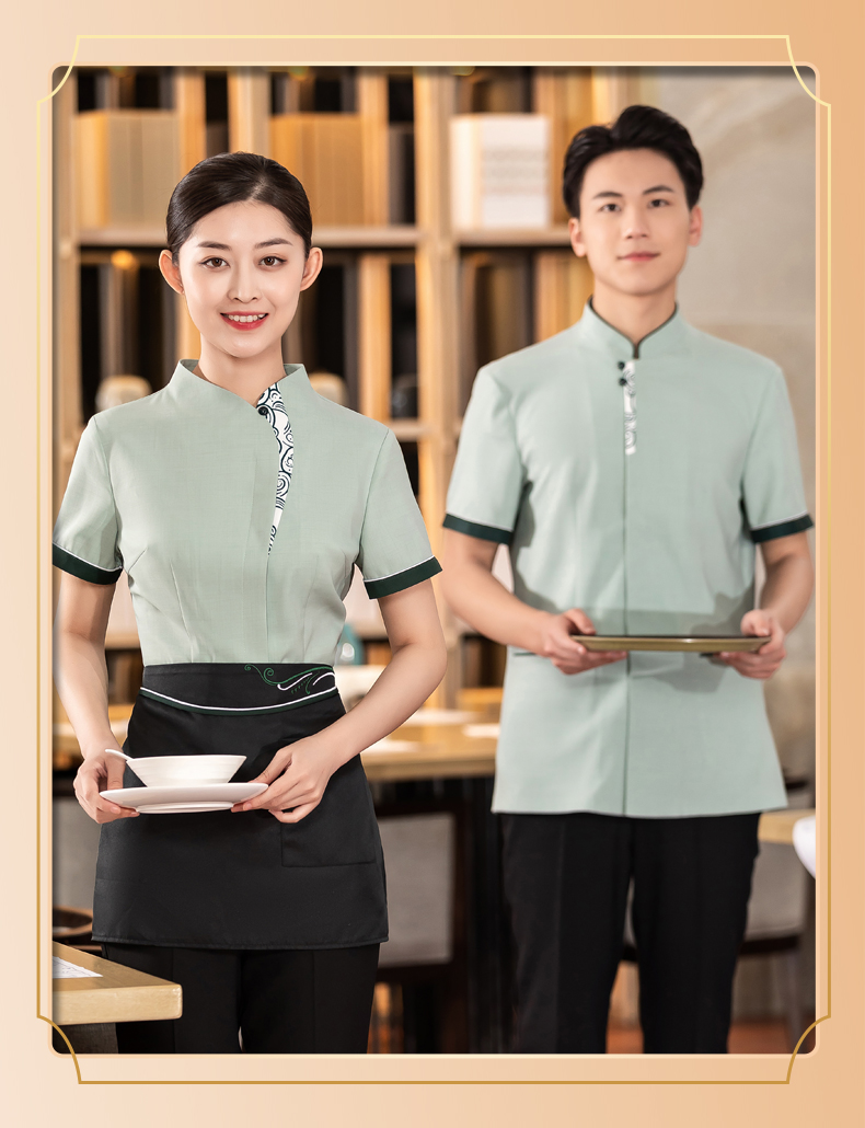 Chinese food wave flower tea restaurant Chinese restaurant waiter work clothes short-sleeved top + apron H01-2023-08 female