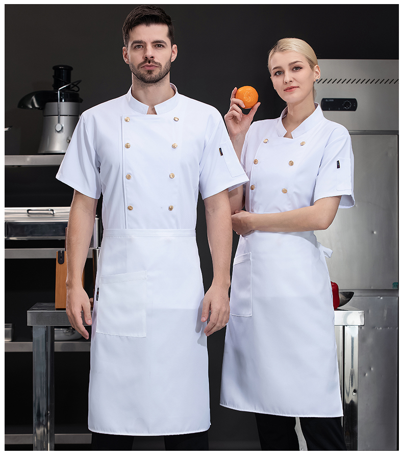 Elastic lysse ear hotel chef uniform short-sleeved top H03-fine large copper button