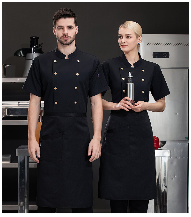 Elastic lysse ear hotel chef uniform short-sleeved top H03-fine large copper button