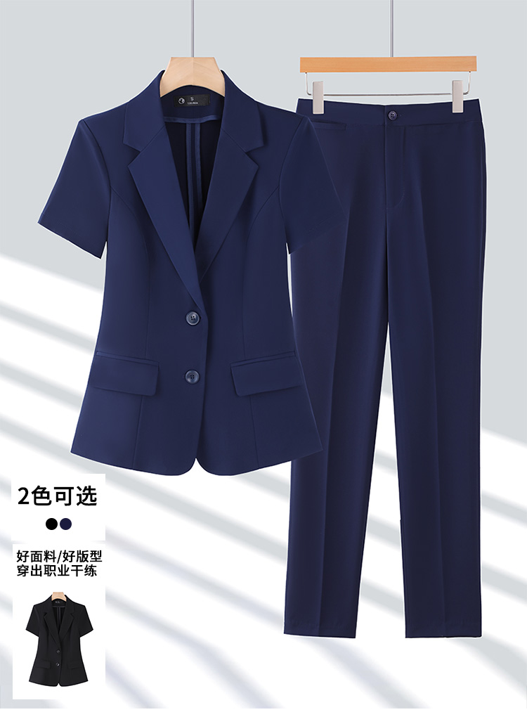 Peaked lapel double button business suit short sleeve women suit DY6-8330+K2201+Q1102