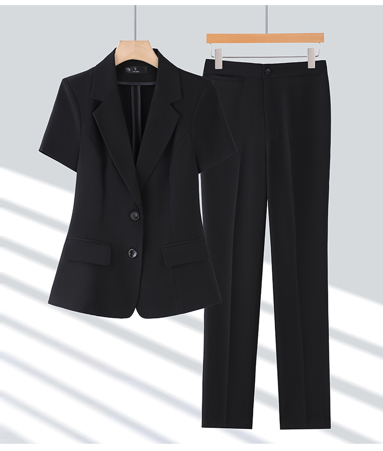 Peaked lapel double button business suit short sleeve women suit DY6-8330+K2201+Q1102