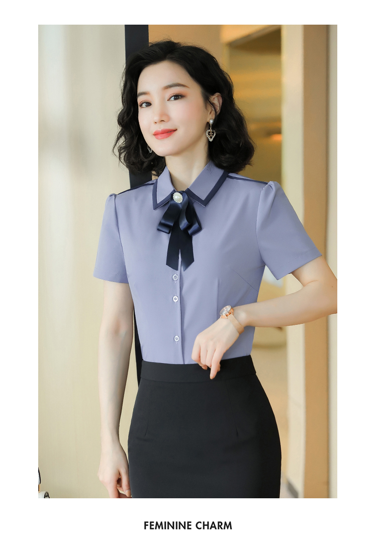 Professional four-sided stretch lapel short-sleeved shirt for women DL1-0657 short-sleeved shirt for women (including collar flower)