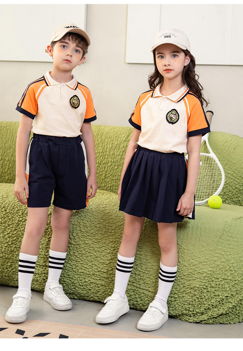 Summer college style primary and secondary school students sports short-sleeved school uniform suit two-piece suit 215-806 (including badge)