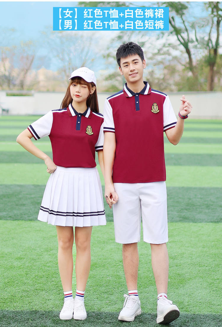 Summer campus style primary and secondary school students graduation class uniform sportswear short-sleeved school uniform two-piece suit female model H23-1602 (including badge)