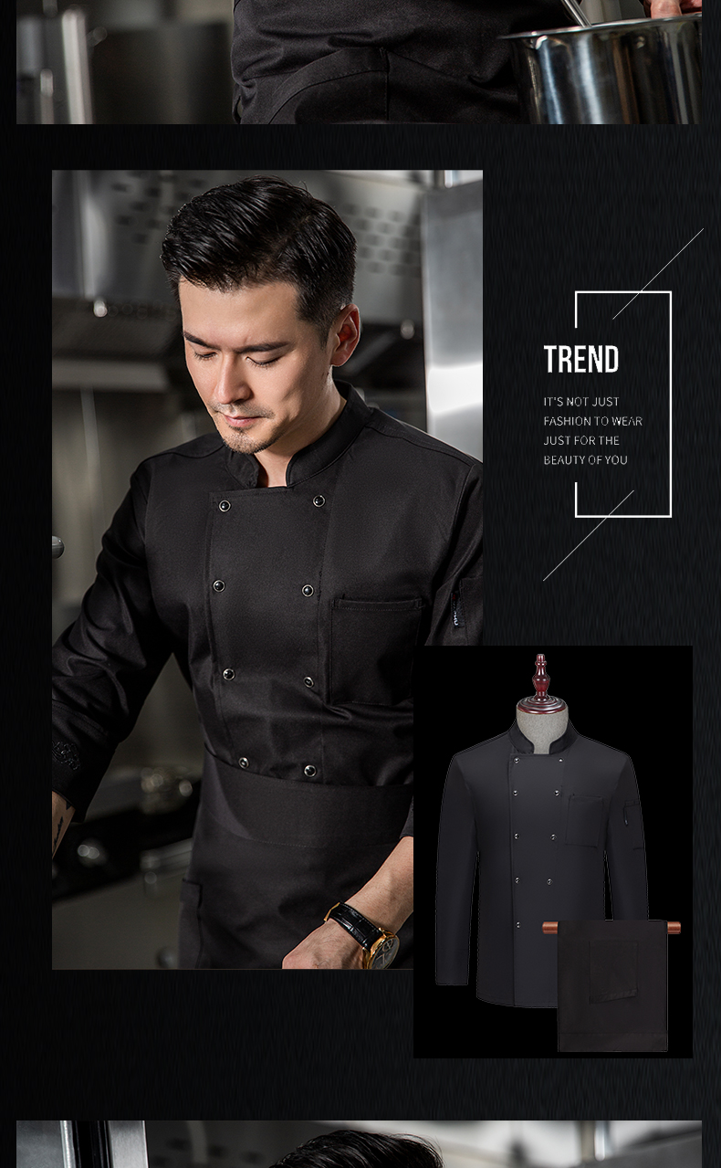 High-end elastic cotton auspicious cloud design long-sleeved chef uniform H20-C21-593