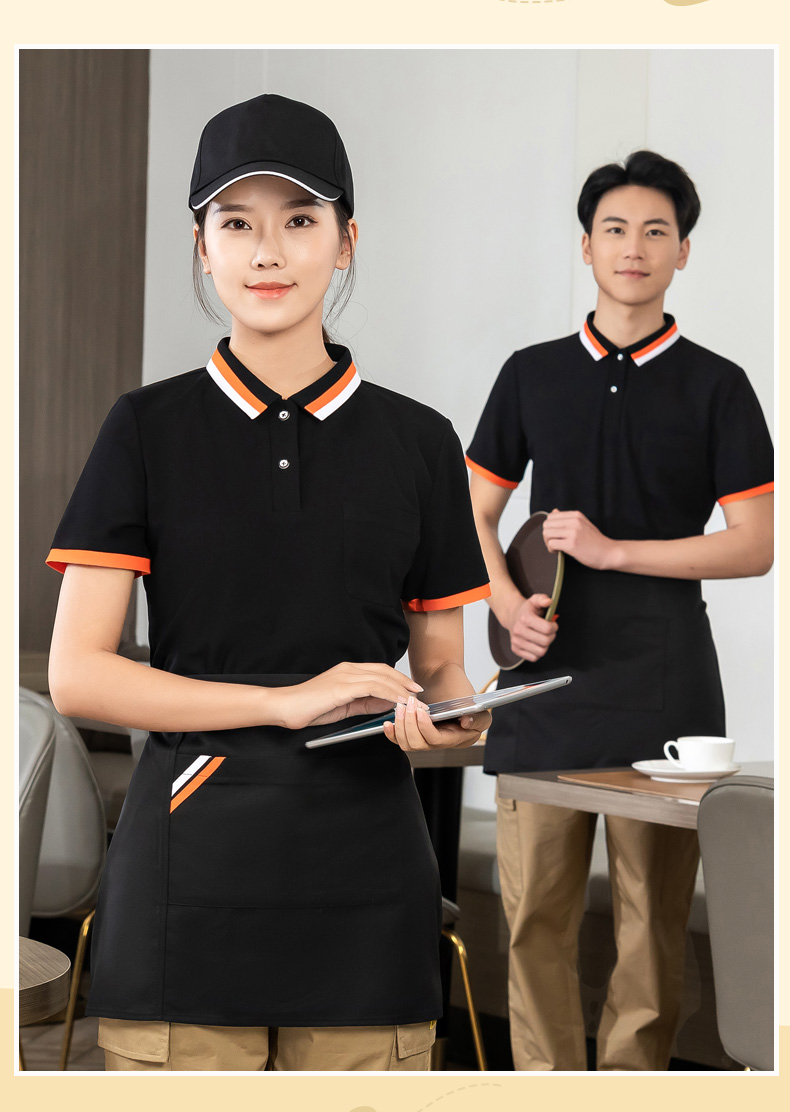 Two-color collar T-shirt tea restaurant Chinese restaurant waiter work clothes general style H01-2023-01 top + apron