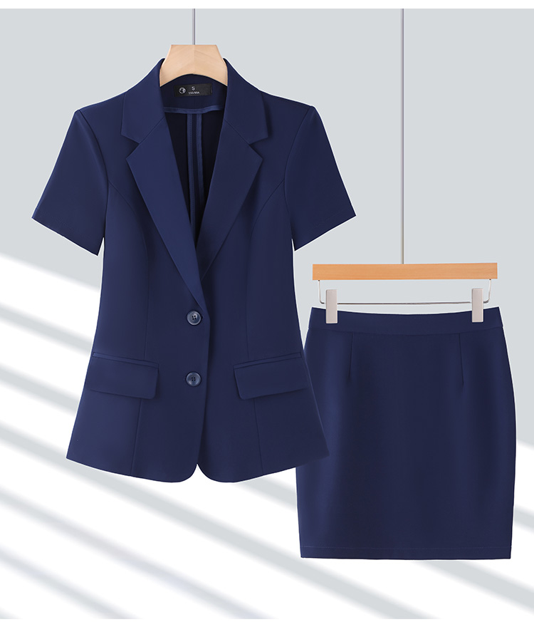 Peaked lapel double button business suit short sleeve women suit DY6-8330+K2201+Q1102