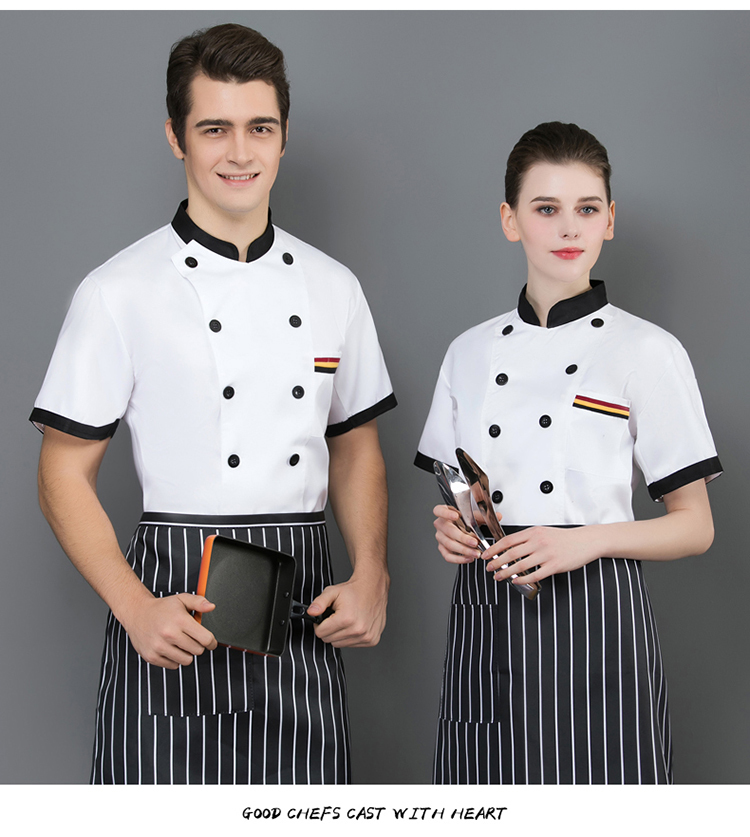 Three-bar short-sleeved chef uniform top H02-20F139-141