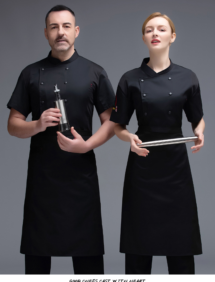 Thin cotton sleeves embroidered craftsmanship short-sleeved chef uniform top H02-20F012-014