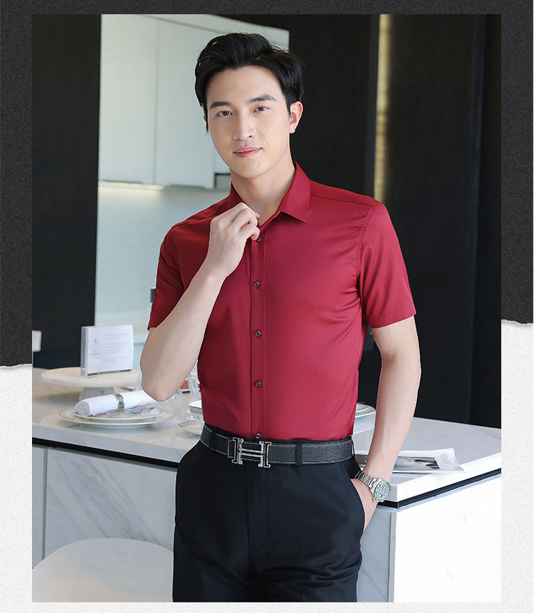 Plain elastic men short sleeve lining 111-986 men short shirt