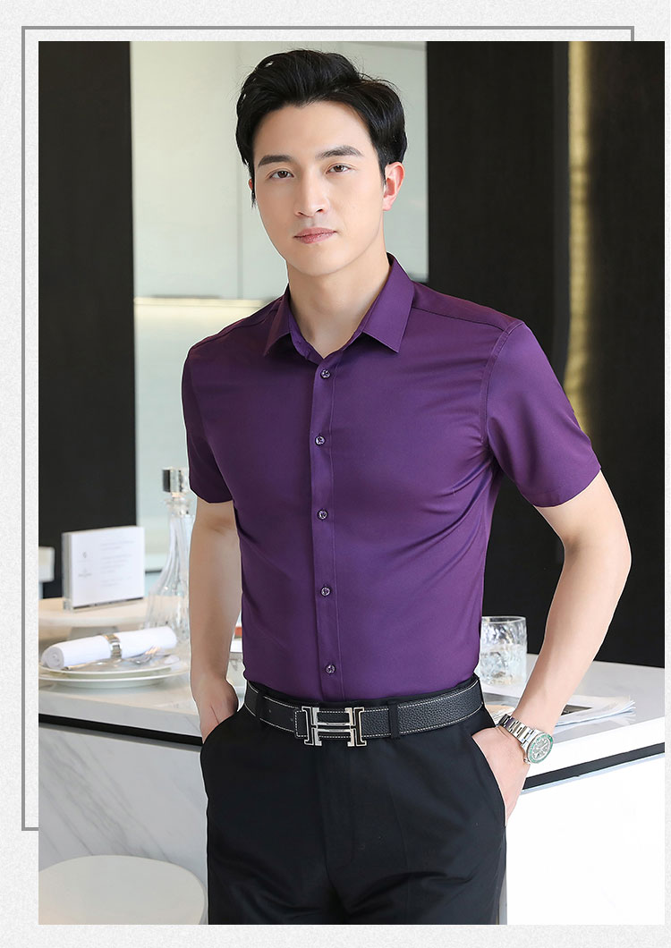 Plain elastic men short sleeve lining 111-986 men short shirt