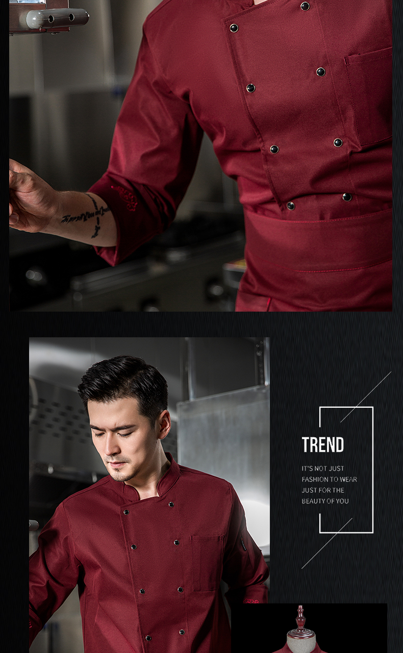 High-end elastic cotton auspicious cloud design long-sleeved chef uniform H20-C21-593