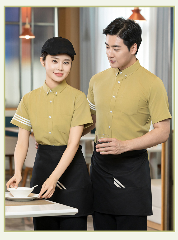 Oblique elastic fabric three-bar shirt short-sleeved waiter work clothes H01-2024-07