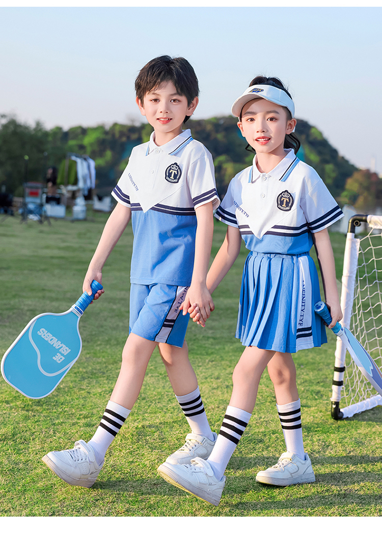 Comfortable and breathable blue and white sports school uniform suit 894-2127