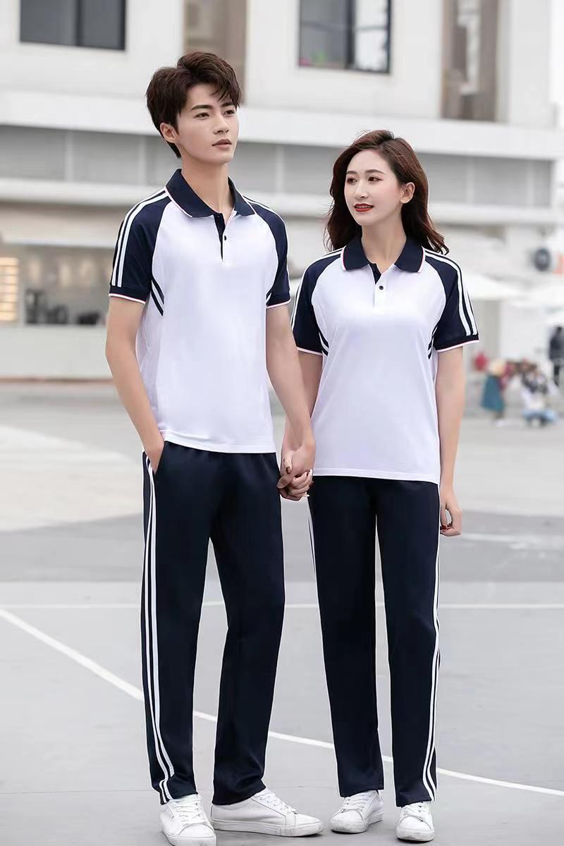 Trendy contrast color short-sleeved lapel sports school uniform KI2-8810 top