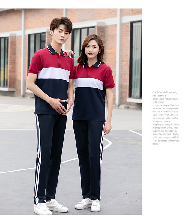 Short-sleeved lapel three-color school uniform suit KI2-5668 top