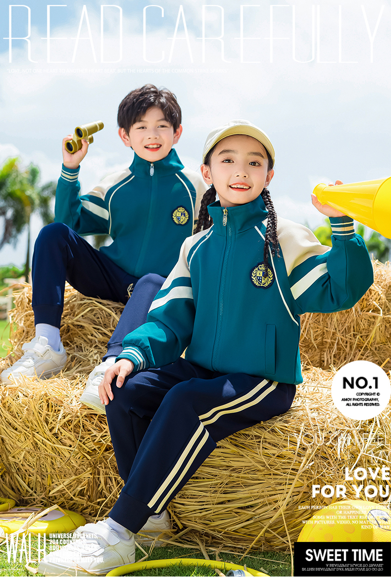 Children sports long-sleeved school uniform spring and autumn two-piece suit 215-9185