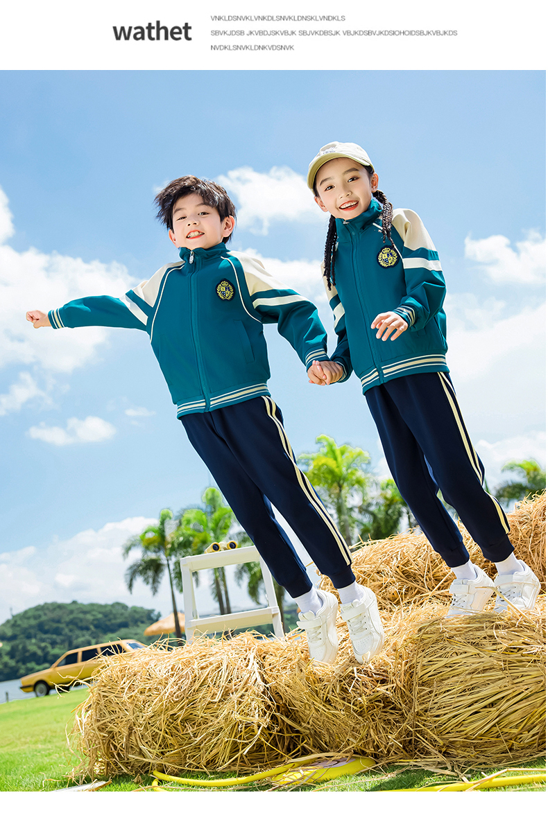 Children sports long-sleeved school uniform spring and autumn two-piece suit 215-9185