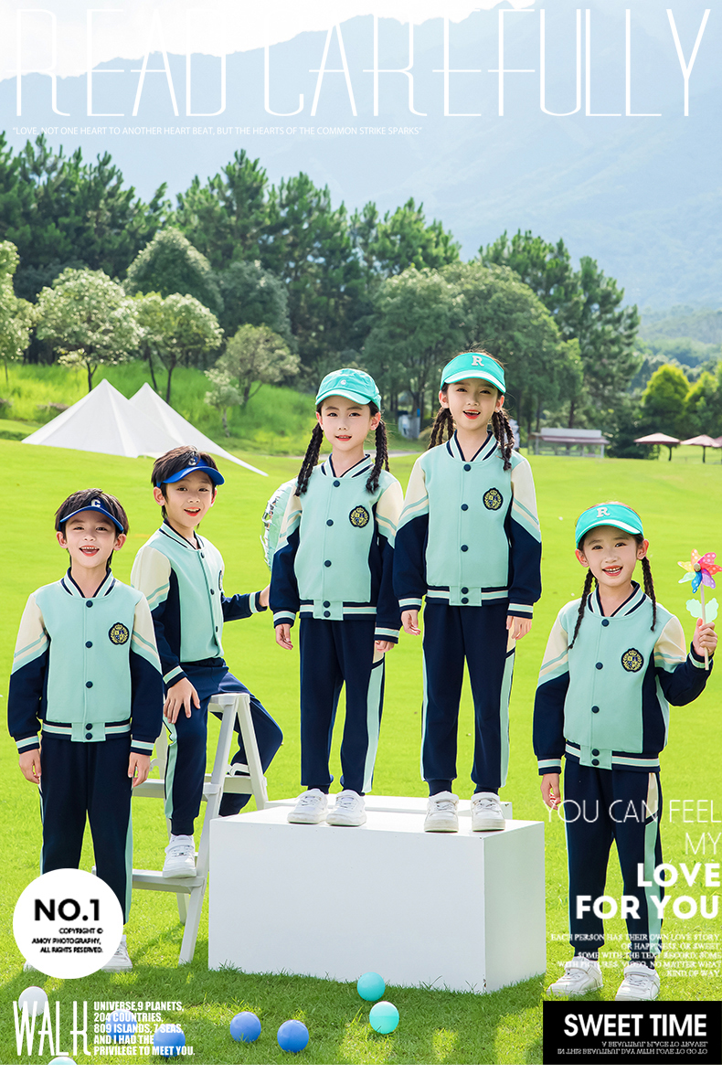 Children sports long-sleeved school uniform spring and autumn two-piece suit 215-9187