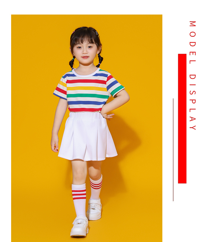 Outdoor sports elementary and middle school students striped short-sleeved round neck T-shirt suit D03-24254