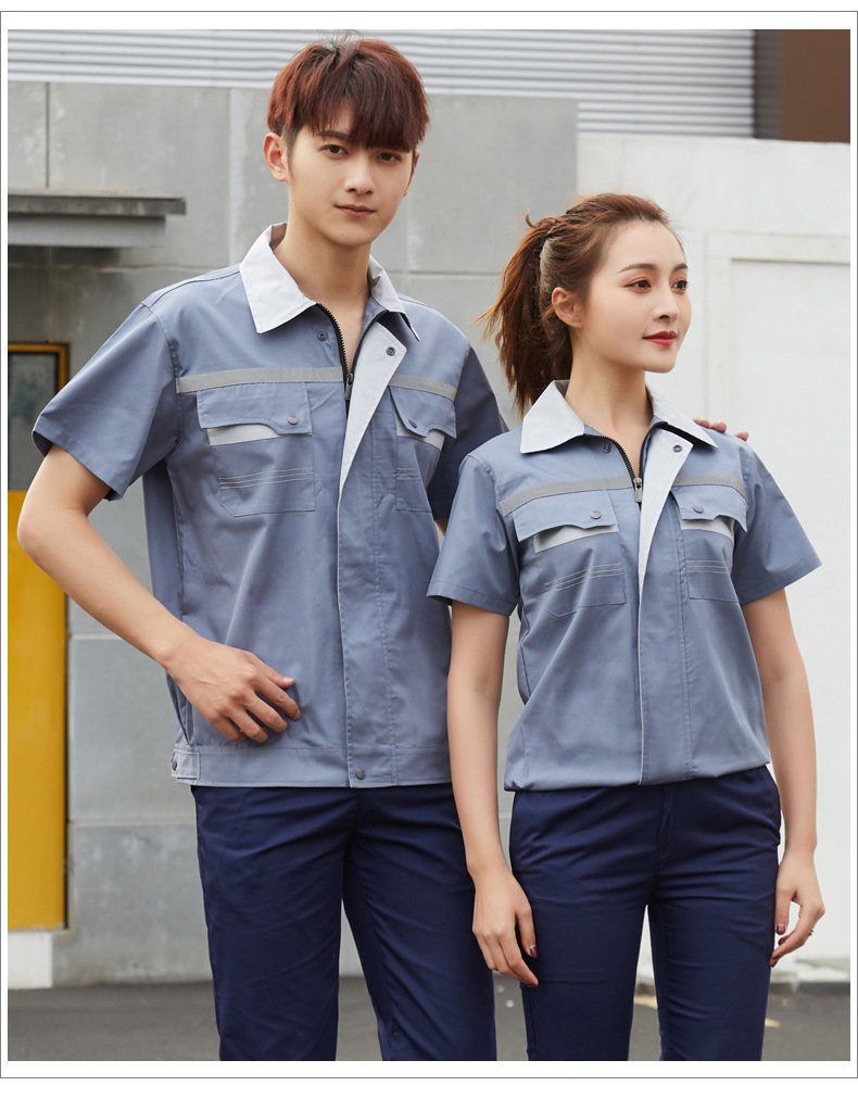 Comfortable and breathable summer lapel color matching short-sleeved work clothes suit B04-XD4001