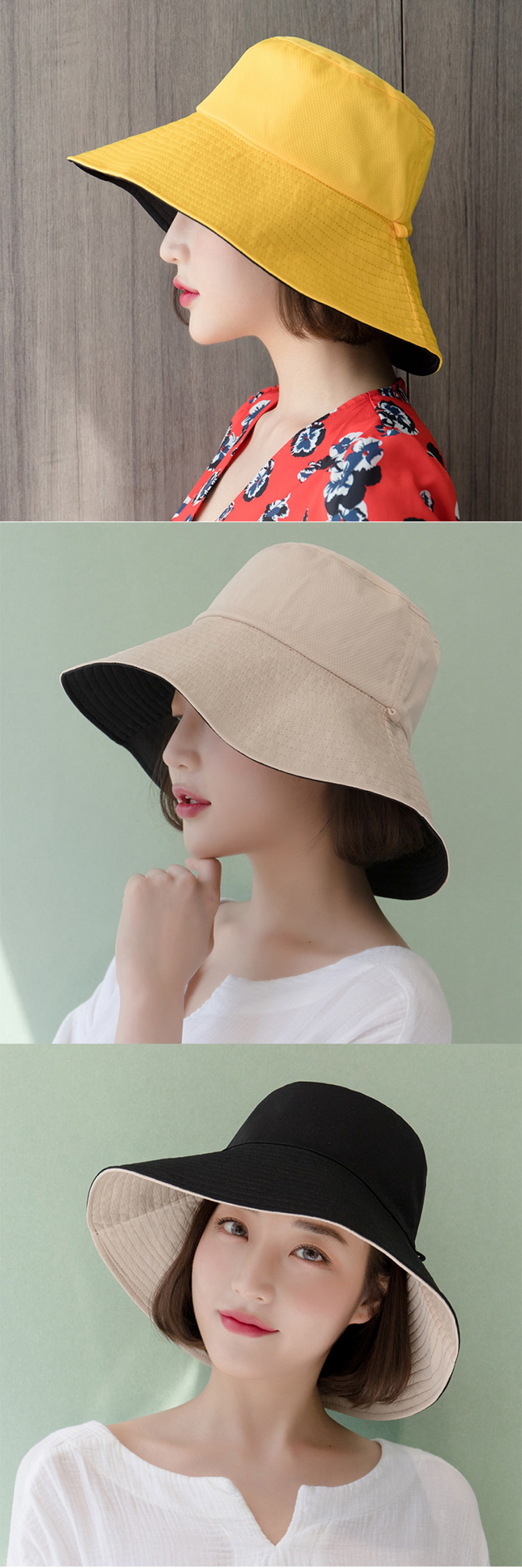 Double-sided large brim bucket hat sun hat GJ5-CPA8