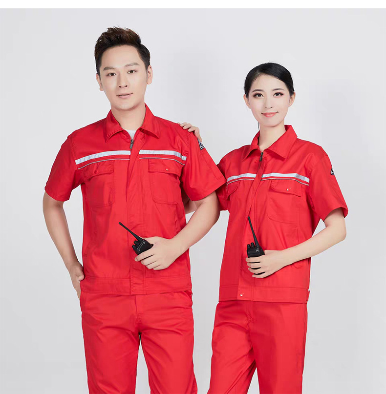 Full process polyester cotton double reverse fine twill anti-static short-sleeved workwear B06-S6 anti-static suit