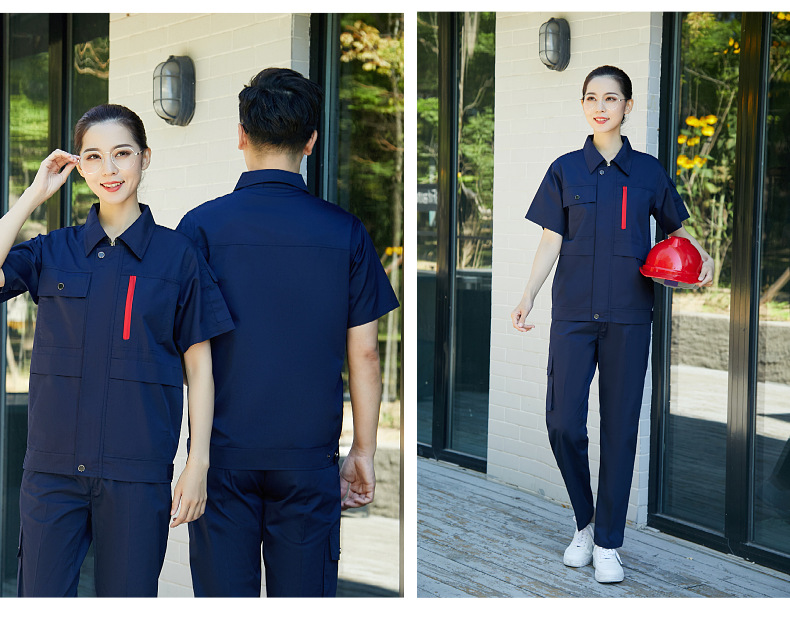 Fashion simple lapel polyester cotton short-sleeved work clothes suit B04-XD3501