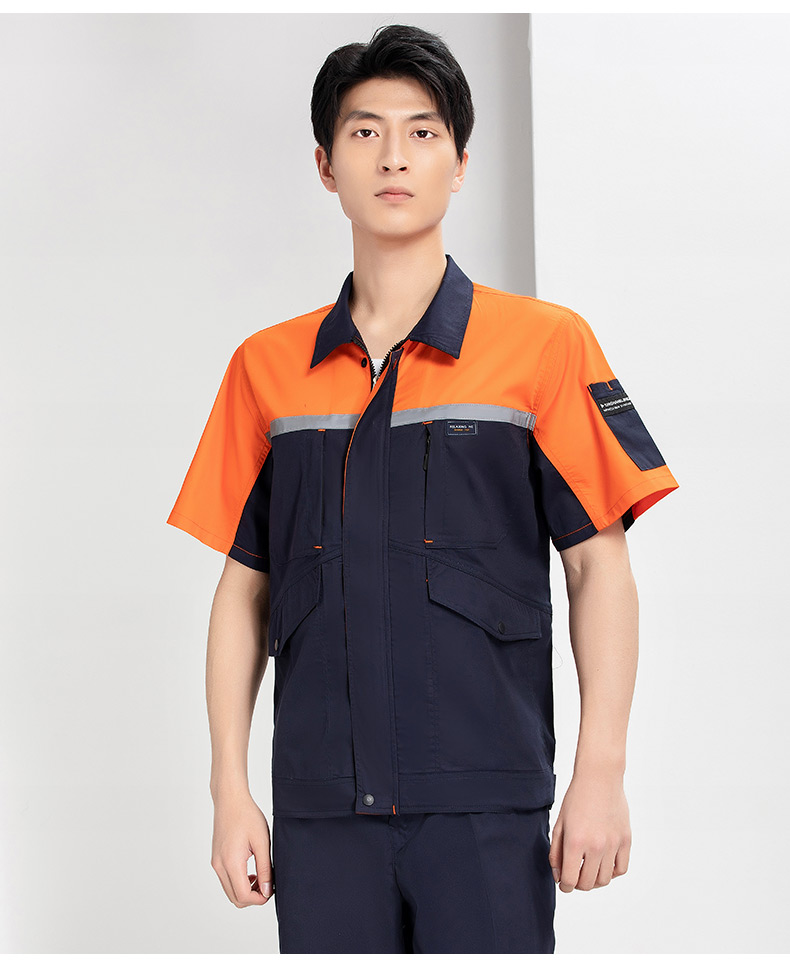 Summer polyester-cotton brushed color matching short-sleeved work clothes suit H22-24201