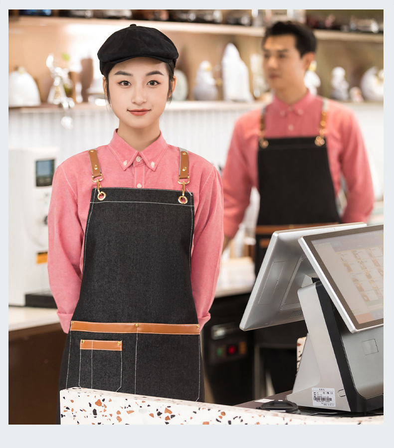 Dirt-resistant and washable denim suspender apron H01-505