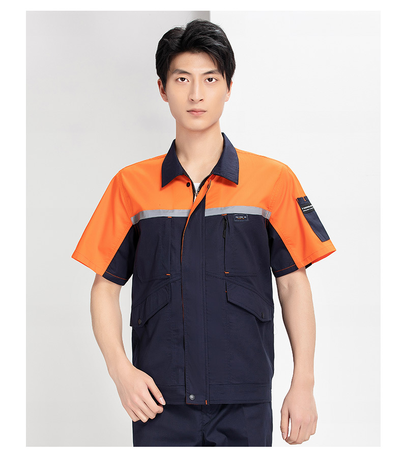 Summer polyester-cotton brushed color matching short-sleeved work clothes suit H22-24201