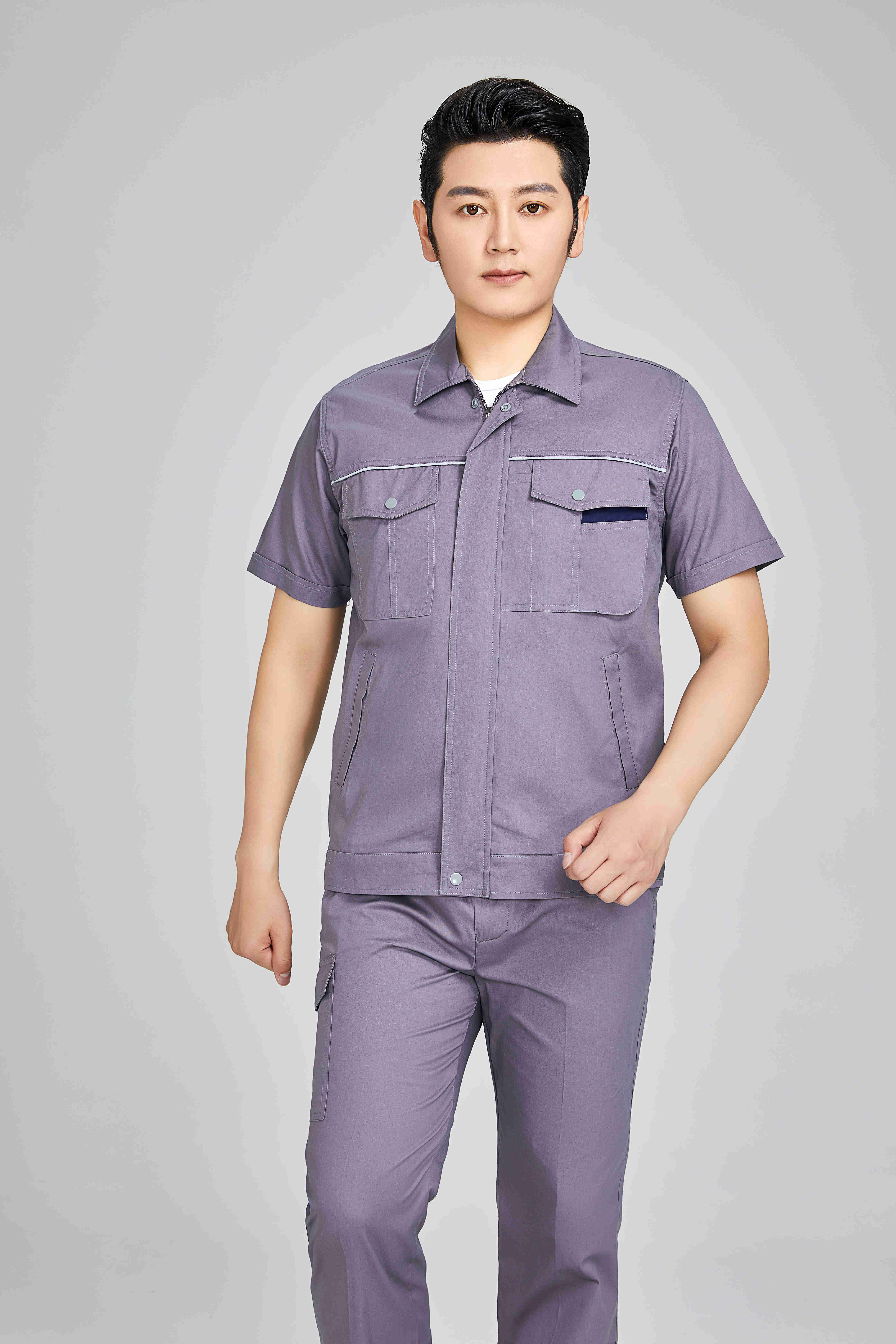 Cotton fine twill summer short-sleeved workwear labor protection suit 91-F3 suit