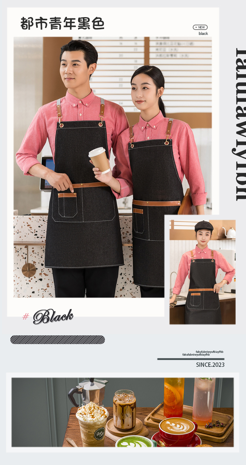 Dirt-resistant and washable denim suspender apron H01-505