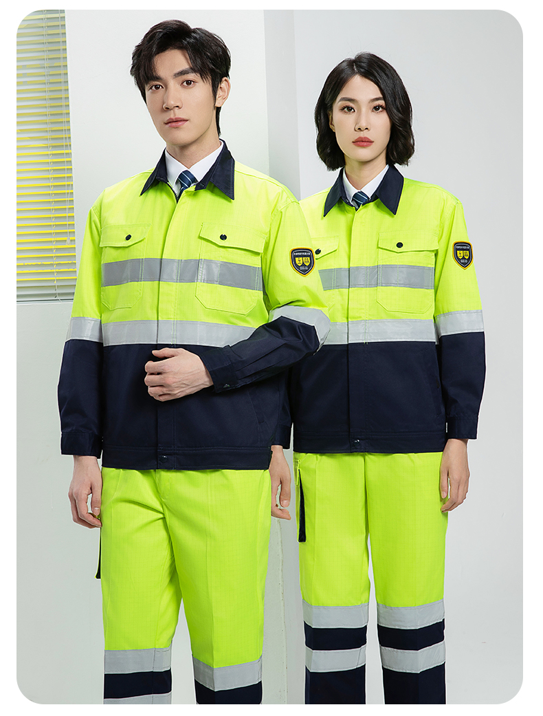 Spring and Autumn Anti-static High Visibility Warning Work Clothes Set H06-8021