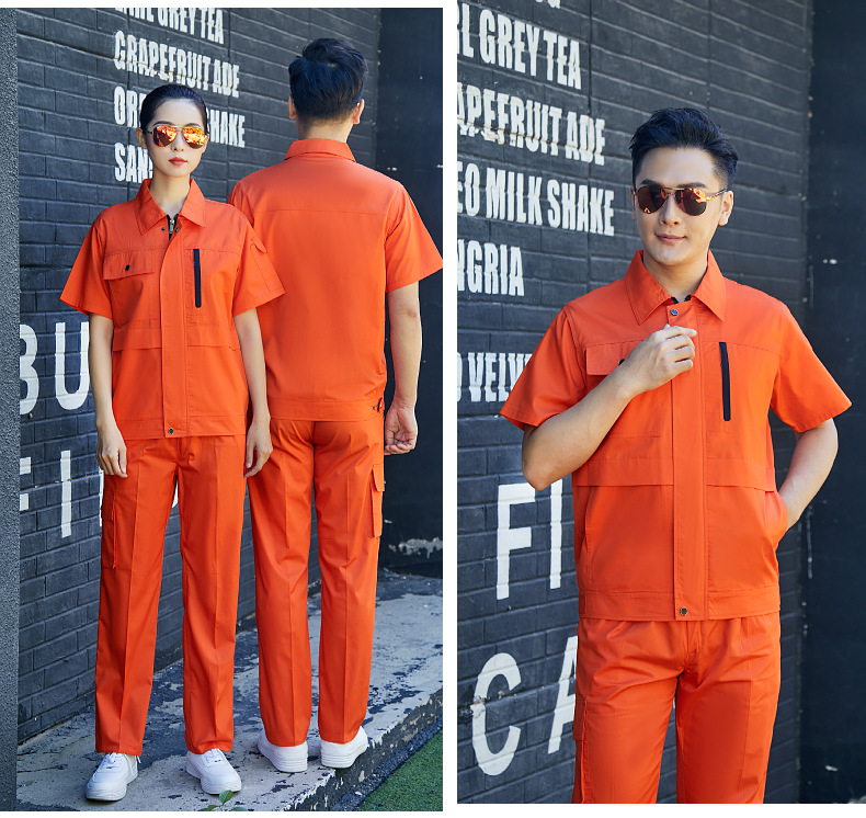 Fashion simple lapel polyester cotton short-sleeved work clothes suit B04-XD3501