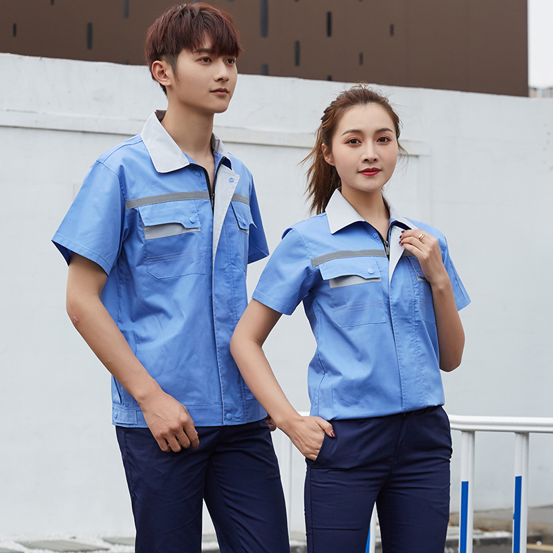 Comfortable and breathable summer lapel color matching short-sleeved work clothes suit B04-XD4001